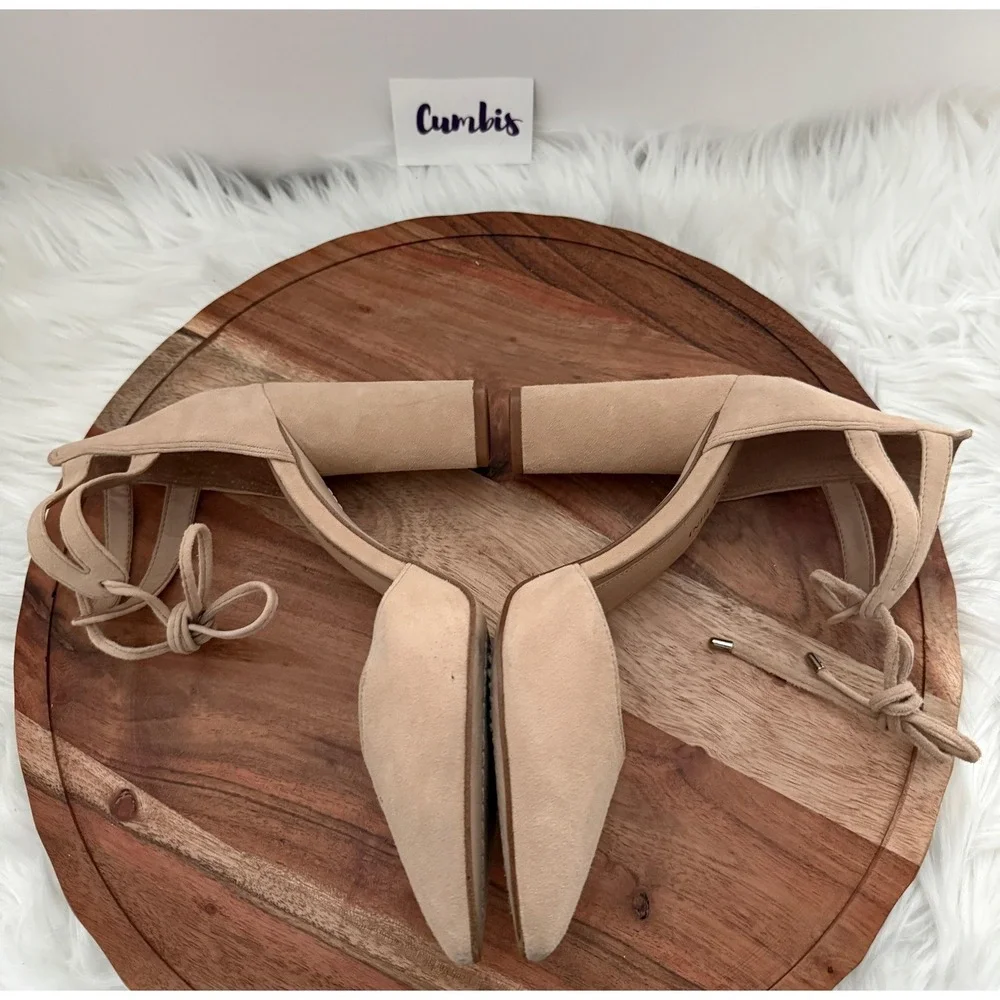 Gianni Bini Bealiina Pumps Womens 7M Tan Excellent Suede Lace Up Block Heel